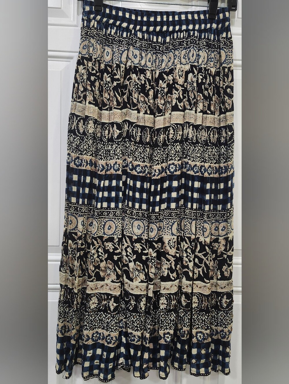 Vintage Jane Ashley Mixed Pattern Beaded Pull On Skirt Women's Medium Petite